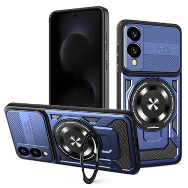 Imagem de Kukoufey Capa compatível com Samsung Galaxy S25 Edge SM-S937U1 SM-S937B/DS, compatível com MagSafe, suporte magnético giratório de 360 graus, capa para celular azul