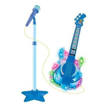 Imagem de Guitarra De Brinquedo Com Microfone Rock Show - DM TOYS, Azul