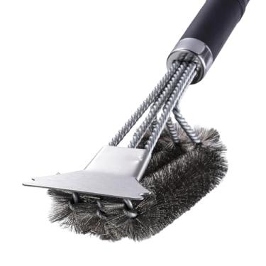 Imagem de LAUDLIFE Ferramenta de limpeza de churrasqueira a gás propano, alça removível e escova de chapa com 2 cabeças substituíveis, limpeza sem cerdas para ferro fundido e aço inoxidável