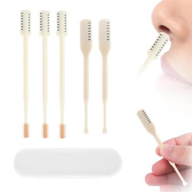 Imagem de 5 peças 2 em 1 aparador de pelos do nariz, lâminas de cabelo de nariz dupla face e unilateral, limpador rotativo de 360 graus, ferramenta de narina para mulheres e homens (branco)