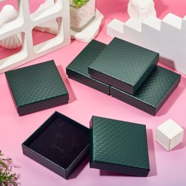 Imagem de 5 caixas de joias de papelão, 9 x 8 x 2,5 cm, pequenas caixas de joias, colar verde, brinco, caixa de anel com esponja para Natal, casamentos, dia dos namorados, presente de aniversário