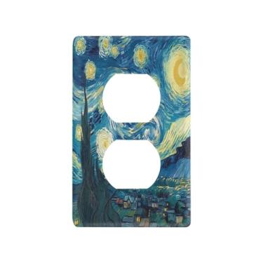 Imagem de Blueangle The Starry Night Art Duplex Outlets Wall Plate, tamanho padrão, placas de cobertura de tomada elétrica de 1 gangue para decoração de quarto de escritório em casa, 4,53 x 2,76 polegadas (328)