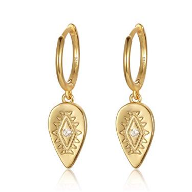 Imagem de Brinco de argola delicado para mulheres e meninas – Conjunto de brincos pequenos de argola com borboleta, abelha, pingente de chave em prata esterlina 925 ou banhado a ouro 18K, Metal, Zircônia cúbica