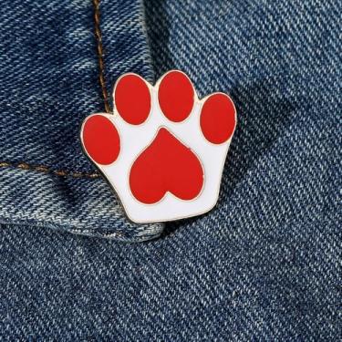 Imagem de Broche de pata esmaltado vermelho e branco para mulheres banhado a ouro em forma de coração esmaltado filhote de cachorro gato broches de impressão de patas terno acessórios cachecol crachá joias de