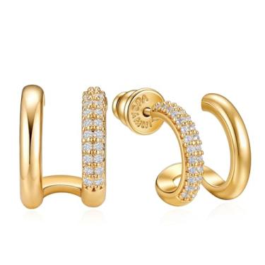 Imagem de Brincos femininos banhados a ouro 14 quilates de prata esterlina 925 | Brincos de pressão da moda, Small, Latão, Zircônia cúbica