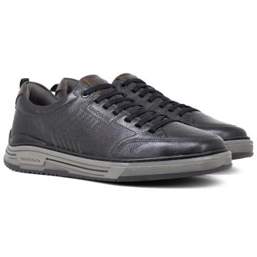 Imagem de Tênis Masculino Democrata Casual Denim Dylan Couro Cadarço Elástico 640101 Cor:;Tamanho:37-Masculino