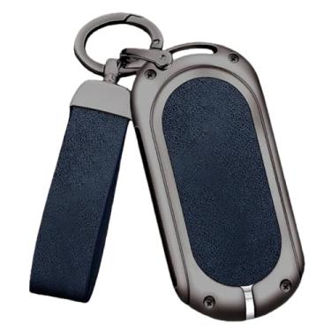 Imagem de Capa de couro para chave de metal de carro compatível com Benz S GLC EQE EQS classe chaveiro acessórios de proteção interna(Gray-Blue Set1)