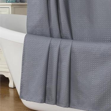 Imagem de Aiyufeng Cortinas de chuveiro cinza para banheiro, cortina de chuveiro de tecido de poliéster macio texturizado em relevo tipo pontilhado, lavável na máquina, spa de hotel, lavável na máquina, 72 x 72