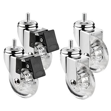 Imagem de Conjunto de 4 rodas de borracha PU transparente, rodízios giratórios de móveis de 7,6 cm com 2 freios, rodízios de substituição para carrinhos, carrinhos e móveis de bebê - Tamanho M8 x 15 mm