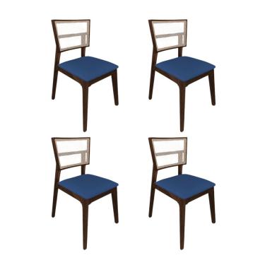 Imagem de Kit 4 Cadeiras De Jantar Tela Premium Madeira Maciça Manuela Azul Veludo Mel