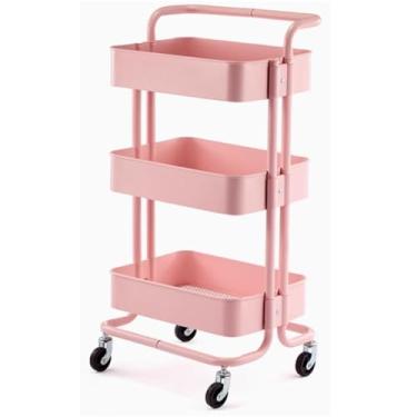 Imagem de Carrinho utilitário com rodinhas de 3 camadas, suporte organizador de banheiro móvel, estante de aço carbono à prova d'água com rodas, armazenamento versátil para arte, artesanato, fraldas, cabeceira