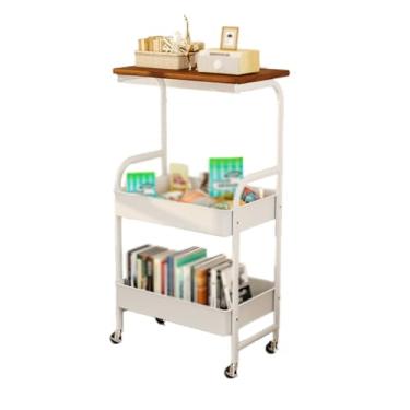 Imagem de Carrinho de cozinha branco versátil - Rack de armazenamento móvel com mesa, prateleiras abertas em camadas, design que economiza espaço, fácil montagem para sala de estar, banheiro, escritório e