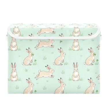 Imagem de SEHANY Cestas de armazenamento fofas de coelho de desenho animado com tampas, organizador de caixas de armazenamento de tecido para armário de roupas, cobertor de escritório, berçário, 42 x 32 x 30 cm