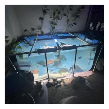 Imagem de Forro de lona de PVC para lagos Koi com moldura de aço - Tanque de reprodução acima do solo de grande capacidade (140 x 140 x 71 cm) com janela transparente para aquários e piscinas