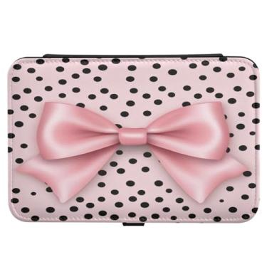 Imagem de Burbuja Caixa de joias de viagem com laço rosa em pontos para mulheres e meninas, organizador de joias portátil de couro sintético para brincos, anéis, colares e pulseiras