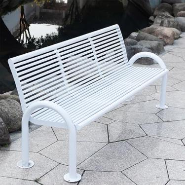 Imagem de Banco externo de metal com encosto e apoios de braços, banco de jardim, bancos de parque à prova de intempéries para quintal, varanda, gramado, varanda e quintal (preto, 120 cm/47 pol)