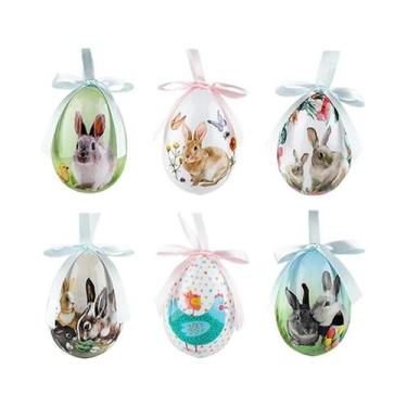 Imagem de Cesta De Coelhinhos Com Ovos De Páscoa De Espuma De 7cm, 6 Peças, Deco