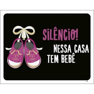 Imagem de Placa Acm Silêncio Nessa Casa Bebê Rosa 18X23 - Sinalizo