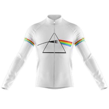 Imagem de Camisa Ciclismo Pink Floyd Branca Manga Longa Zíper Full Fitness Dry F