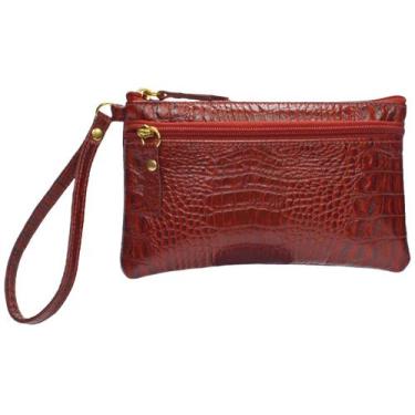 Imagem de Carteira Clutch Feminina Porta Celular Couro Legitimo Madamix, Vermelh