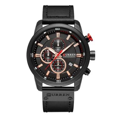 Imagem de Relógio Masculino Analógico 8291 Pulseira de Couro a Prova D'agua Preto Curren