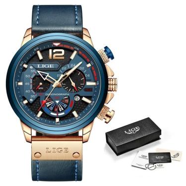 Imagem de Relógio Masculino Quartzo Cronógrafo de Luxo Ouro Azul com Pulseira Elegante Elashopp