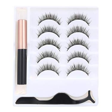 Imagem de Zwbfu Conjunto de cílios postiços magnéticos com aplicador 5 pares preto cílios postiços magnéticos para cílios extensão maquiagem ferramentas