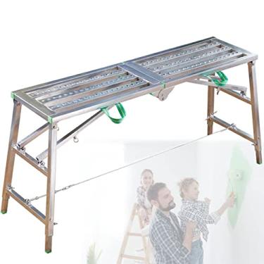Imagem de Equipamento de andaime, escadas de andaime dobráveis ajustáveis portáteis, torre de andaime, andaime de plataforma de trabalho para lavagem de carro, pintura, aquário, galhos de corte, renovação (orifício antideslizante)