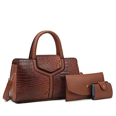 Imagem de Bolsa feminina de couro com estampa de crocodilo, bolsa transversal com alça superior, Marrom