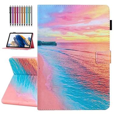 Imagem de Capa para Samsung Galaxy Tab S6 Lite de 10,4 polegadas, modelo 2022/2020 (SM-P610/P613/P615/P619), capa dobrável de couro PU premium com suporte para caneta e vários ângulos de visão – pôr do sol