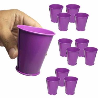 Imagem de Balde Cachepot de Metal Para Mesa Festa Evento 15 Anos Mini Roxo Kit C