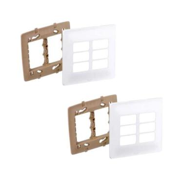 Imagem de Kit 2 Placa 4X4 P/ 6 Mód Branco Zeffia C Suporte Pial 680177 - Pial Le
