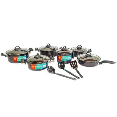 Imagem de Jogo De Panelas Aço Cerâmica 9 Peças Tampa De Vidro Preto - Esmeralda