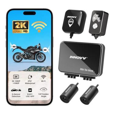 Imagem de INNOVV Câmera veicular para motocicleta K7, câmera frontal e traseira 2K 2K com antivibração EIS, DashCam de motocicleta com modo sentinela 24 horas, GPS Emerg Auto Save, App Connect, IP67