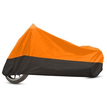 Imagem de ACROPIX Capa de motocicleta para todas as estações à prova d'água à prova de poeira capa de chuva para motocicleta ao ar livre 190T XL laranja preto para Harley Dyna FXD FXDF Low Rider Super Wide