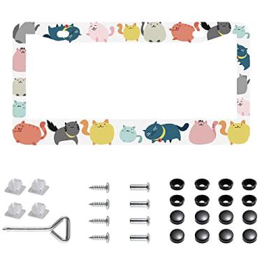 Imagem de 1 peça de moldura de placa de licença desenhada à mão de gato de desenho animado de aço inoxidável capa de placa de licença de gato com tampa de parafuso e conjunto de chave de fenda - 2 furos (gato