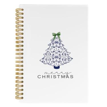 Imagem de ANIANG Caderno de Natal Chinoiserie, caderno de diário de porcelana azul e branco, árvore de Natal 14 x 21 cm, 164 páginas, pautado para faculdade, caderno escolar com arco de coquete para material