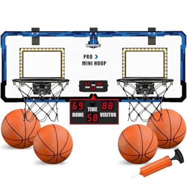Imagem de HYES Jogo de basquete para 2 jogadores, mini cesta de basquete interna com placar e LED, presente de brinquedo de basquete para crianças, meninos, meninas e adultos, adequado para quarto/escritório/ao
