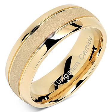 Imagem de 100S JEWELRY Anéis de tungstênio para homens e mulheres, aliança de casamento dourada, acabamento jateado, borda de cúpula, tamanhos 6-16, Ouro, platina, tungstênio