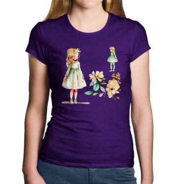 Imagem de Baby Look Algodão Meninas e Flores - Foca na Moda, Roxo, P