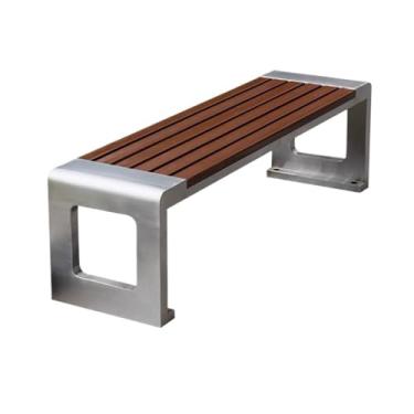 Imagem de Banco ao ar livre Banco de aço inoxidável para jardim ao ar livre, com superfície de assento de madeira plástica, para varanda, terraço interno, sem cadeira de encosto Banco de jardim(L150xW40xH40 cm)