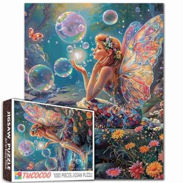 Imagem de Quebra-cabeça de 1000 peças para adultos linda pintura de fadas quebra-cabeça flores 1000 peças quebra-cabeças jogo bolhas enormes asas decoração de parede DIY artesanato quebra-cabeça luz do sol
