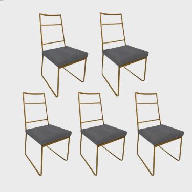 Imagem de Kit 05 Cadeiras Sala de Jantar Escritório Office Stark Industrial Ferro Dourado Corino Cinza - Ahz Móveis