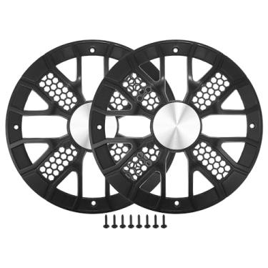 Imagem de ACROPIX Capa universal para grades de alto-falante de carro de 20,32 cm, capa protetora de subwoofer com parafusos de montagem ABS preto - Pacote com 2