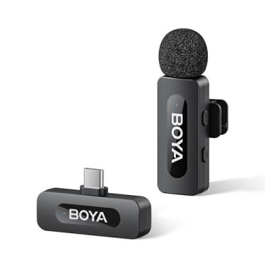 Imagem de BOYA Microfone sem fio USB-C BY-V10, mini microfone de lapela com cancelamento compatível com smartphone Android/Tipo-C e laptop para YouTube, podcast, Facebook, gravação de vlogging