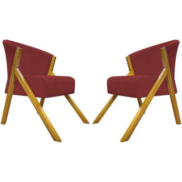 Imagem de Kit 2 Poltronas Decorativa You Suede Braça Amadeirada - Vermelho Suede