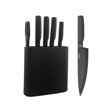 Imagem de Conjunto De Facas Action Com Suporte Preto 6 Peças Brinox