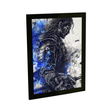Imagem de Quadro Decorativo Samurai Anime Ilustração Azul Decoração Poster Quarto Sala