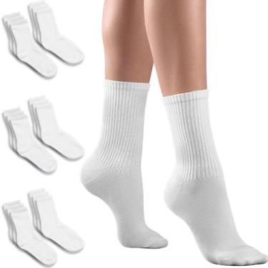 Imagem de Kit 9 Pares Meia Cano Longo Academia Feminina - Genérico, Branco, 34-4