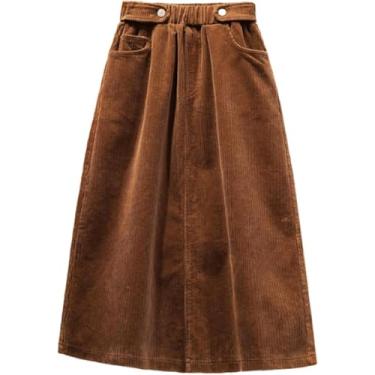 Imagem de Saias Longas Para Mulheres Cintura Alta Elástica A Line Saias Longas Saia Midi De Veludo Cotelê Outono E Inverno Solto Casual Saia Longa, Dark Khaki, XL